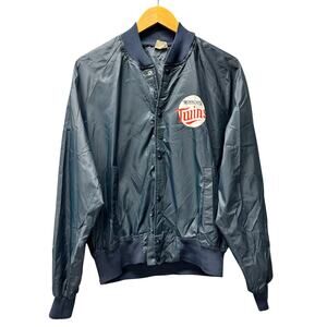 Vintage Minnesota Twins Satin Bomber Chalk Line Blue Snap Up Made in USA 80's